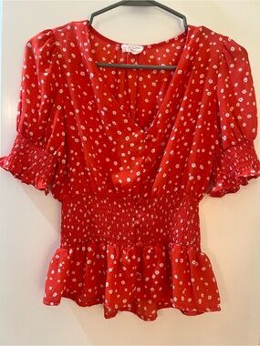 Sienna Sky Red Floral Smocked Peplum Blouse